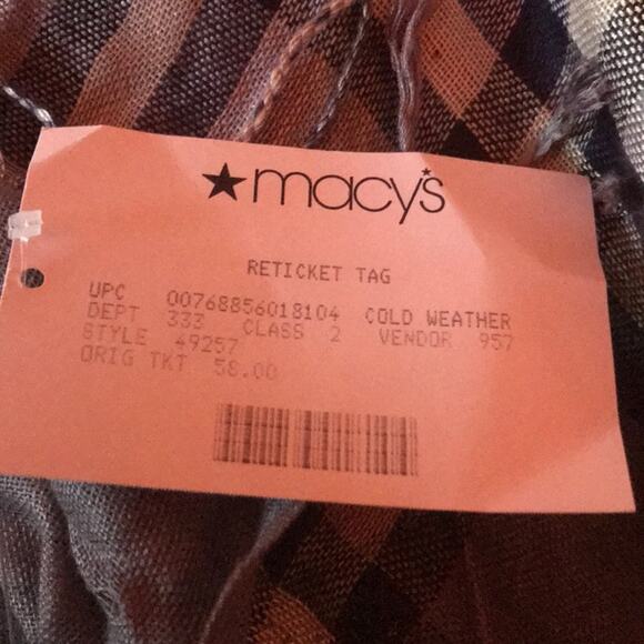 Macy’s Cold Weather Plaid Brown Fringe Scarf Wrap - Picture 4 of 5